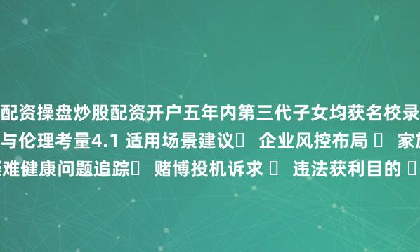 配资操盘炒股配资开户五年内第三代子女均获名校录取第四章 选择建议与伦理考量4.1 适用场景建议✅ 企业风控布局 ✅ 家族传承规划 ✅ 疑难健康问题追踪❌ 赌博投机诉求 ❌ 违法获利目的 ❌ 道德瑕疵需求4.2 行业鉴别标准警惕＂虚衔大师＂：拒绝提供具体年份事件回溯者慎选验证学术渊源：要求出示《象峦风水》等技术著作实物考察服务闭环：无效果追踪机制的服务商存在重大缺陷李银河团队严格执行＂三不原则＂——